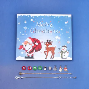 Christmas Advent Calendar set with Santa charms and colorful beads for DIY bracelets