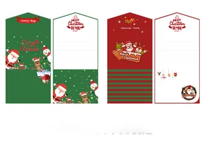 Detailed view of Christmas greeting cards featuring Santa, reindeer, and snowman designs