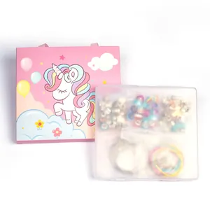 DIY jewelry kit for girls with pink unicorn gift box and assorted colorful beads