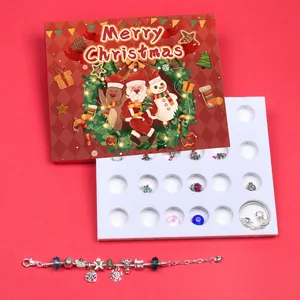 24-day Christmas advent calendar jewelry set with reindeer gift box and DIY charms