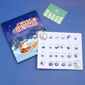 Blue Christmas advent calendar set with silver charm bracelet and festive beads