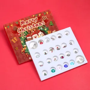 Detail view of 24-compartment Christmas Advent Calendar box with bracelets and festive charms
