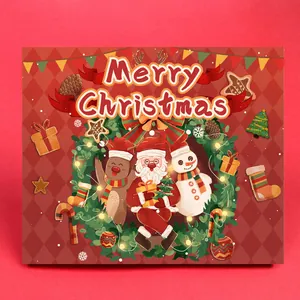Festive Christmas greeting card featuring Santa Claus and reindeer on red background