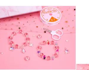 Rosa DIY Kristall Perlenarmband Set mit Anhängern, 0,7mm Elastikfaden und Geschenkbox