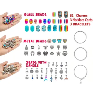 DIY charm bracelet making kit for kids with 61 unicorn beads and snake chain jewelry set