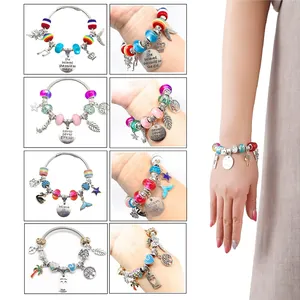 DIY unicorn beaded bracelet set with colorful glass beads and inspirational pendants