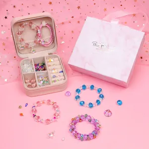 Rosa DIY Kristall Perlenarmband Set mit Schmuckkästchen und Geschenkverpackung für Kinder
