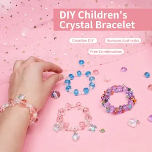 DIY colorful crystal beaded bracelets set for kids with butterfly and heart charms