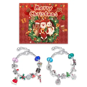 DIY Christmas charm bracelet set with Santa pendants and colorful crystal beads