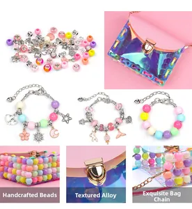 Kit bracelet DIY pour filles avec perles colorées, pendentifs et mini sac à main