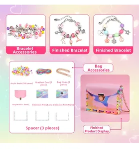 Détails du kit bijoux DIY enfant avec perles colorées breloques et pièces de sac arc-en-ciel