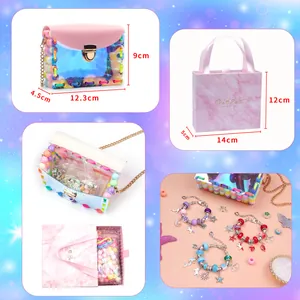 Kit bijoux DIY enfant 158pcs avec perles, breloques et son sac cadeau rose