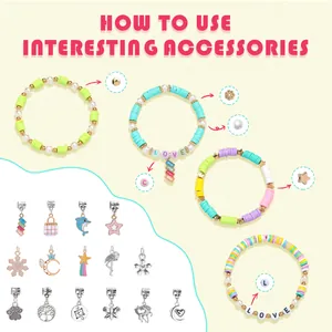 DIY bedelarmband set met kleurrijke Heishi kralen en 15 verschillende metalen hangers