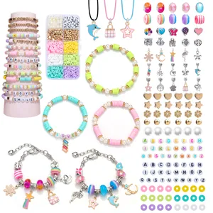 DIY Sieraden Maken Set Voor Kinderen Volwassenen Meerkleurige Polymeerklei Kralen Alfabet Kralen Legering Bedeltjes Cadeau