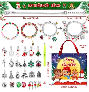 Detailed size chart for DIY Christmas charm bracelet set including bag and beads