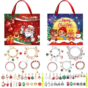 Christmas Advent Calendar DIY charm bracelet set with festive jewelry beads and gift bags