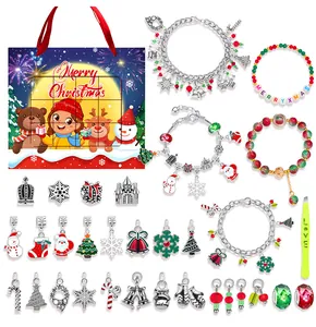 Christmas Advent Calendar DIY jewelry set with bracelets and festive charms in a gift bag