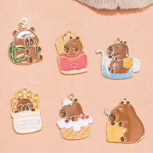 Set van zes schattige capybara emaille bedeltjes voor DIY sieraden en armbanden