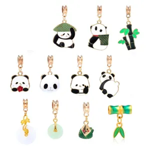Collection de pendentifs DIY panda doré et bambou avec finitions en émail coloré