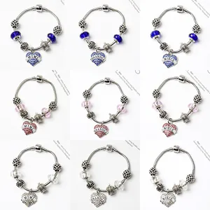 Bracelet à Charms Ciel Étoilé Bleu Style Pandora pour Femmes Pendentif Cœur DIY Couronne Bracelet Perlé Cadeau Maman Grand-mère Fille Bijoux