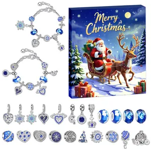 Kerst DIY Bedelarmband Maken Kit Voor Meisjes Blauw Zilver Legering Sneeuwvlok Kerstman Armband Sieraden Cadeau