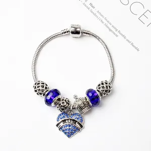 Bracelet à breloques ciel étoilé bleu avec chaîne serpent et pendentif MOM en cœur