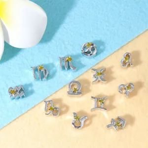 12 Zodiac Signs DIY Alloy Charm Beads With Yellow Star For Bracelet Necklace Jewelry Making Accessories Constellation Charms