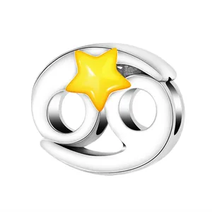 Silver Cancer zodiac bead charm with a vibrant yellow star for DIY jewelry