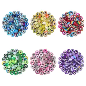 Colorful resin faceted beads with metal core in various patterns for DIY jewelry set