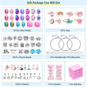 Kit de 74 piezas para hacer pulseras DIY para niñas con cuentas y caja de joyería