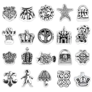 Perles de Charme en Alliage d'Argent Antique à Grand Trou pour la Fabrication de Bijoux DIY Bracelet Collier Cœur Étoile de Mer Hibou Couronne Fleur Formes Mixtes Accessoires Faits à Main