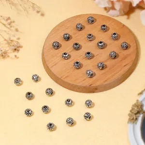 Retro hollow alloy spacer beads with vintage patterns for DIY jewelry bracelets