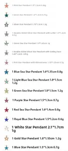 Detailed chart of starfish pendants in various colors with specific size and weight data