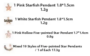 Detailed size chart for pink and white starfish charms and star pendant alloy accessories