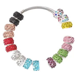 Pulsera de alambre de acero en espiral con cuentas de strass de colores para mujer
