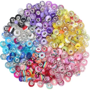 Colorful faceted resin charms and large hole metal core beads for DIY jewelry making