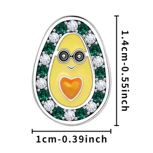 Charm ovale visage souriant avec zircons verts et émail jaune pour bracelets