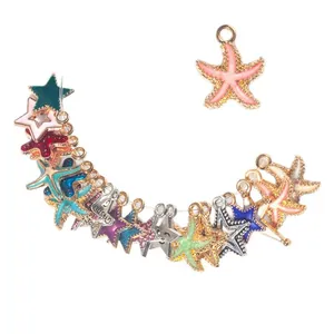 Pendentifs étoiles de mer colorés en alliage avec émail et strass pour bijoux DIY