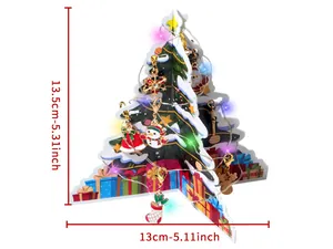 Soporte de exhibición 3D de árbol de Navidad en cartón con medidas y adornos festivos