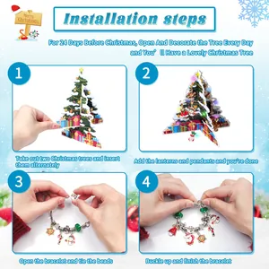 Set calendario de adviento pulsera navideña DIY con árbol de papel y dijes festivos