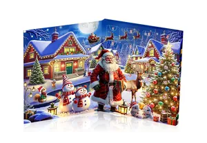 Blauwe adventskalender cadeaubox met 24 deurtjes en feestelijke kersttaferelen voor kids