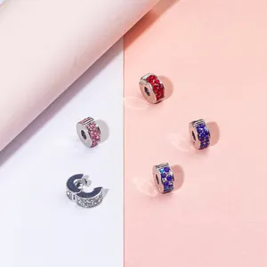 Polished alloy safety clip charms with rhinestones in five colors for DIY bracelets