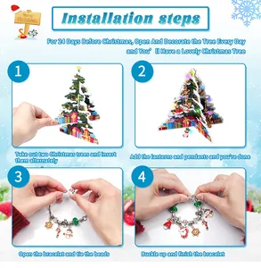 Kit árbol de Navidad DIY y pulsera con dijes festivos de muñeco de nieve y copos nieve