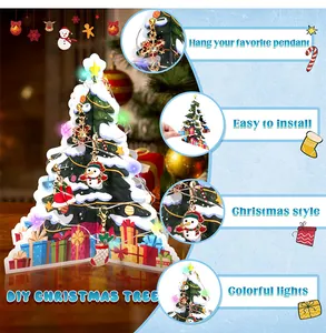 Árbol de Navidad 3D de cartón DIY con luces LED y colgantes festivos decorativos