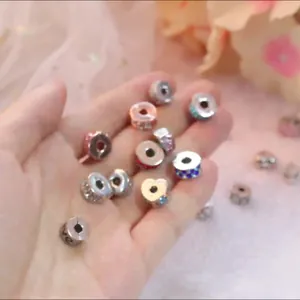 Zinc Alloy Rhinestone Enamel DIY Charm Beads Heart Flower Star Stopper Clips For Bracelet Jewelry Making Accessories Women Gift