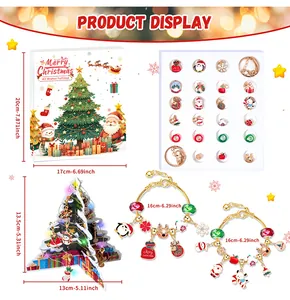 Detailed dimensions of Christmas Advent calendar box and DIY charm bracelet set