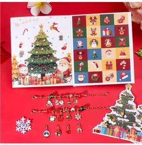 Detailed view of DIY Christmas Advent Calendar box with 24 grid compartments and jewelry charms