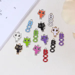 Breloques Halloween chat fantôme et lettres BOO en émail pour bijoux DIY