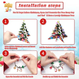 DIY Christmas advent calendar set with 3D paper tree and charm bracelet for kids