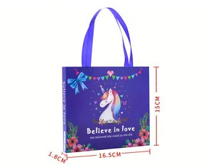 Purple unicorn gift bag with Believe in Love slogan, 16.5x15cm size for DIY bracelet kits